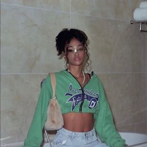 green cropped zip hoodie